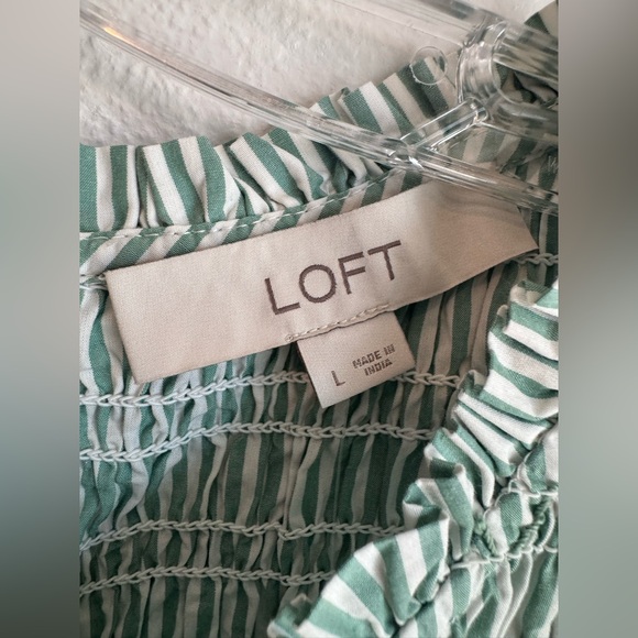 NWT LOFT Green and White Striped Sleeveless Smocked Midi Dress - Picture 8 of 12